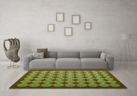 Machine Washable Abstract Green Contemporary Rug, wshcon1047grn