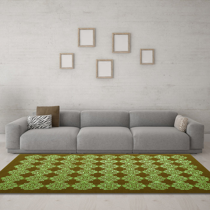 Machine Washable Abstract Green Contemporary Area Rugs in a Living Room,, wshcon1047grn