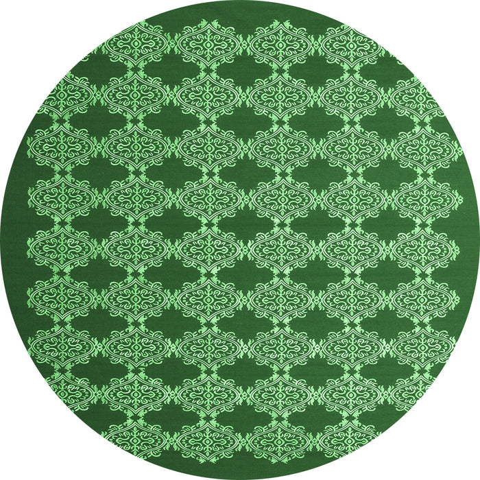 Round Machine Washable Abstract Emerald Green Contemporary Area Rugs, wshcon1047emgrn