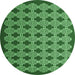 Round Machine Washable Abstract Emerald Green Contemporary Area Rugs, wshcon1047emgrn