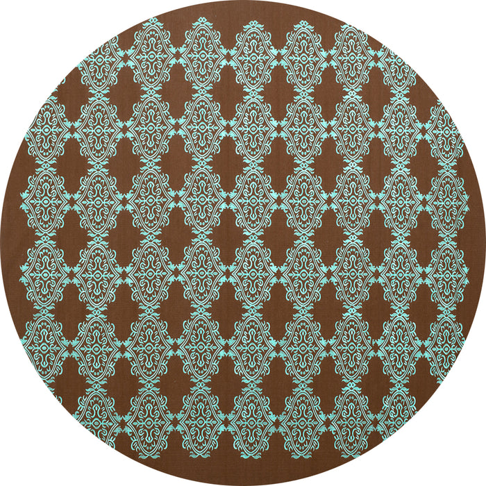 Round Abstract Turquoise Contemporary Rug, con1047turq