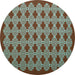 Round Abstract Turquoise Contemporary Rug, con1047turq