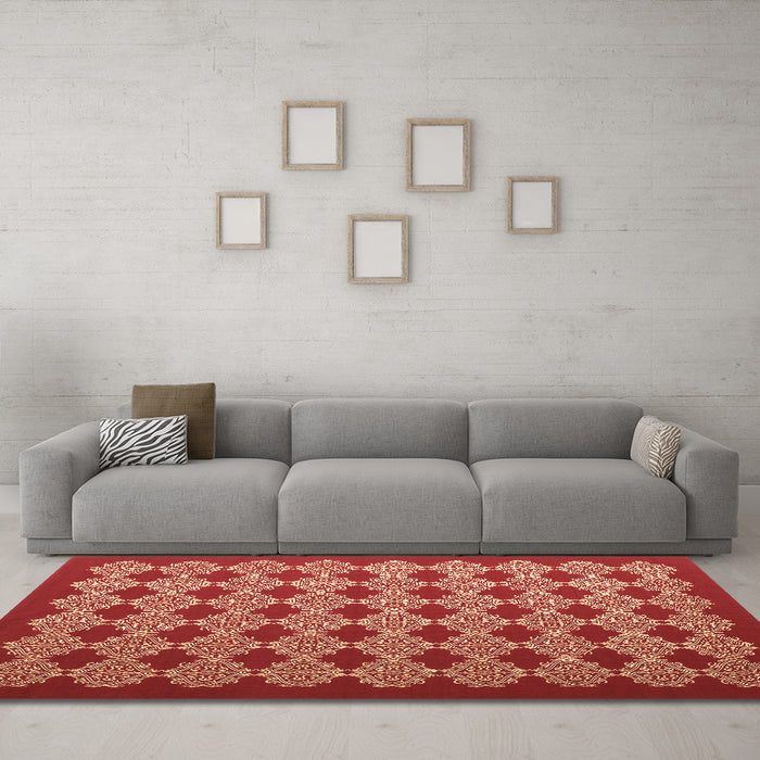 Machine Washable Abstract Brown Contemporary Rug in a Living Room,, wshcon1047brn
