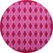 Round Machine Washable Abstract Pink Contemporary Rug, wshcon1047pnk