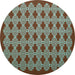 Round Machine Washable Abstract Turquoise Contemporary Area Rugs, wshcon1047turq