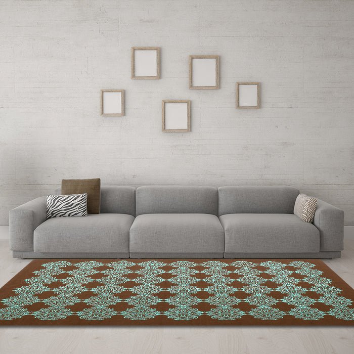 Machine Washable Abstract Turquoise Contemporary Area Rugs in a Living Room,, wshcon1047turq
