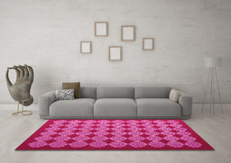Machine Washable Abstract Pink Contemporary Rug in a Living Room, wshcon1047pnk