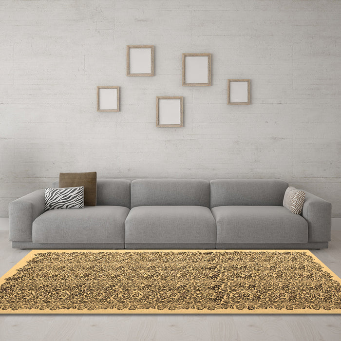 Machine Washable Abstract Brown Contemporary Rug in a Living Room,, wshcon1048brn