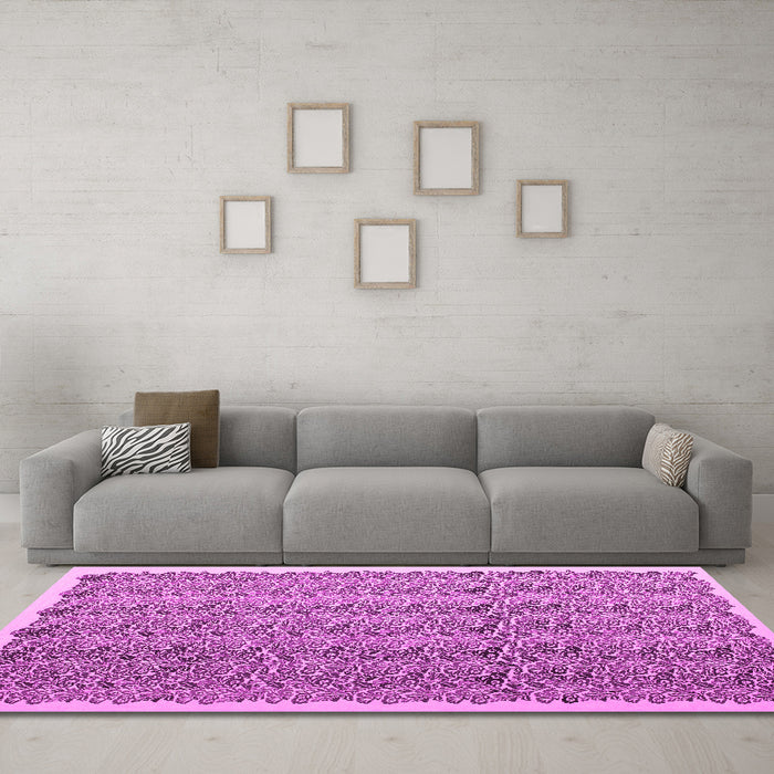 Machine Washable Abstract Pink Contemporary Rug in a Living Room, wshcon1048pnk