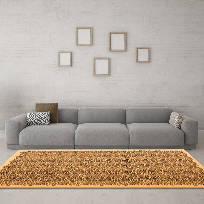 Machine Washable Abstract Orange Contemporary Area Rugs in a Living Room, wshcon1048org
