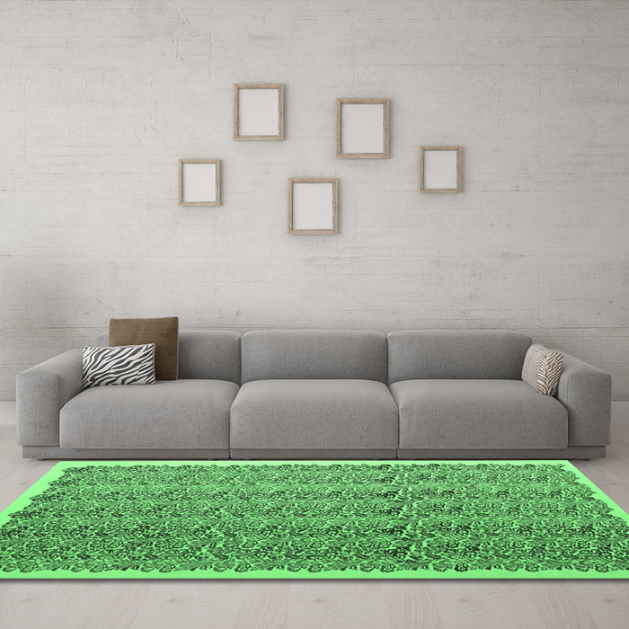 Machine Washable Abstract Emerald Green Contemporary Area Rugs in a Living Room,, wshcon1048emgrn