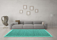 Machine Washable Abstract Turquoise Contemporary Rug, wshcon1048turq