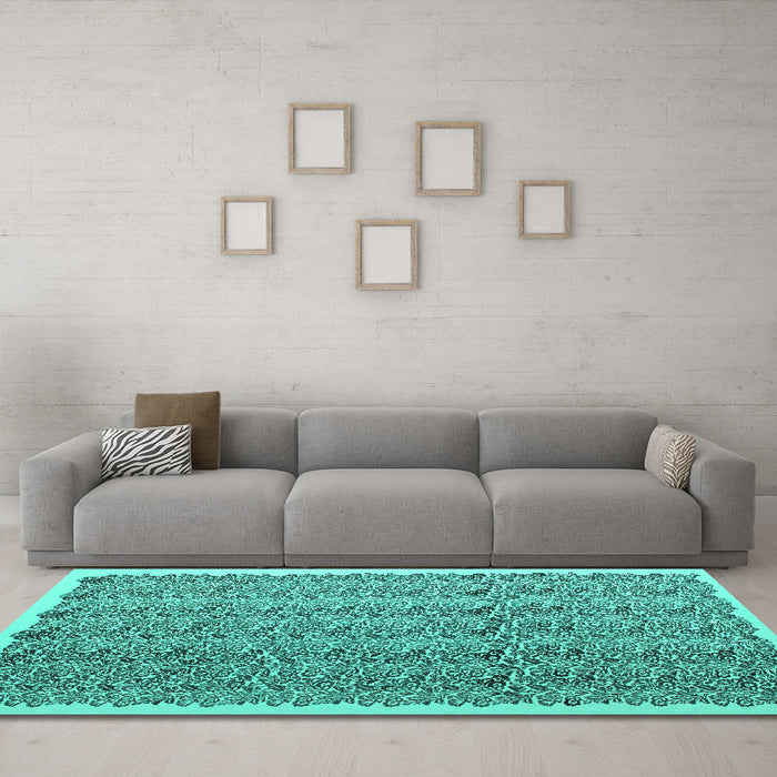 Machine Washable Abstract Turquoise Contemporary Area Rugs in a Living Room,, wshcon1048turq