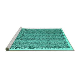 Sideview of Machine Washable Abstract Turquoise Contemporary Area Rugs, wshcon1048turq