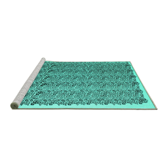 Sideview of Machine Washable Abstract Turquoise Contemporary Area Rugs, wshcon1048turq