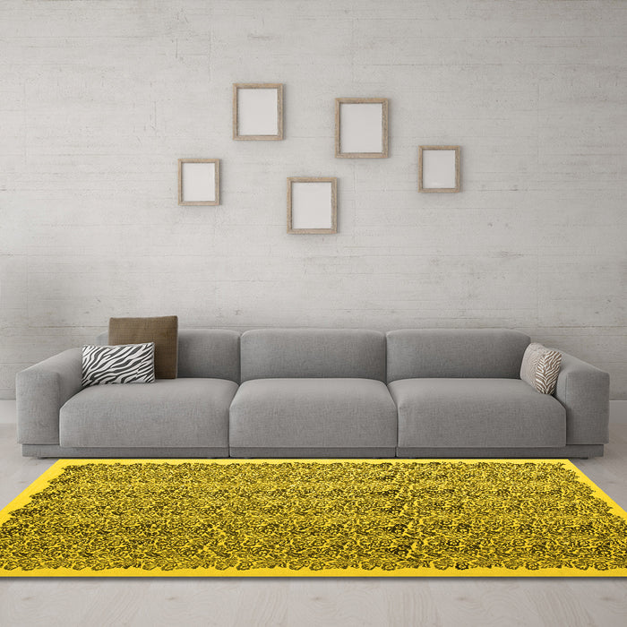 Machine Washable Abstract Yellow Contemporary Rug in a Living Room, wshcon1048yw