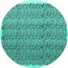 Round Machine Washable Abstract Turquoise Contemporary Area Rugs, wshcon1048turq