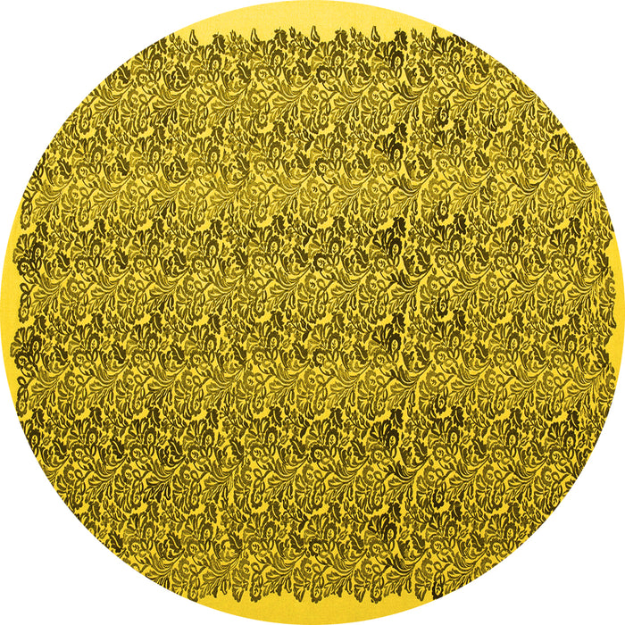 Round Machine Washable Abstract Yellow Contemporary Rug, wshcon1048yw