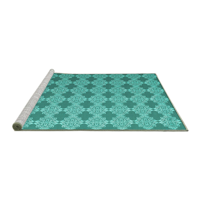 Sideview of Machine Washable Abstract Turquoise Contemporary Area Rugs, wshcon1049turq