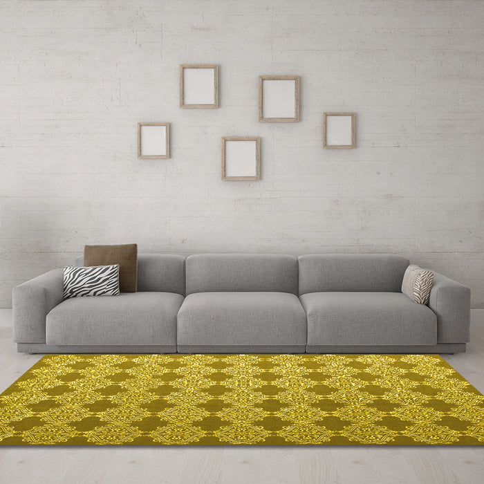 Machine Washable Abstract Yellow Contemporary Rug in a Living Room, wshcon1049yw
