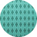 Round Machine Washable Abstract Turquoise Contemporary Area Rugs, wshcon1049turq
