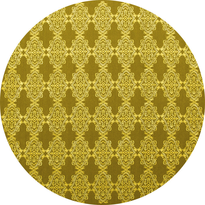 Round Machine Washable Abstract Yellow Contemporary Rug, wshcon1049yw