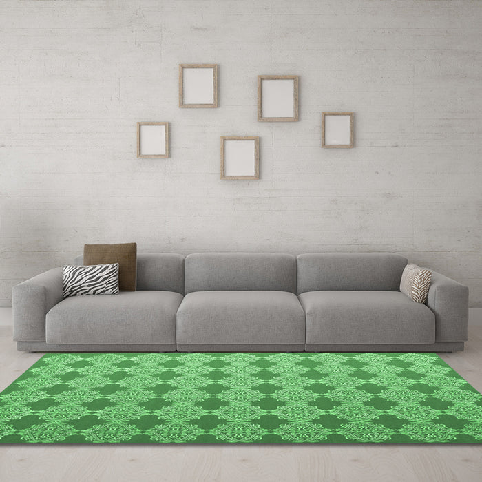 Machine Washable Abstract Emerald Green Contemporary Area Rugs in a Living Room,, wshcon1049emgrn