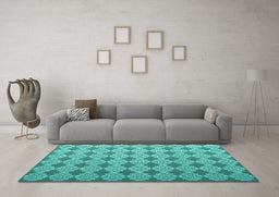 Machine Washable Abstract Turquoise Contemporary Area Rugs in a Living Room,, wshcon1049turq