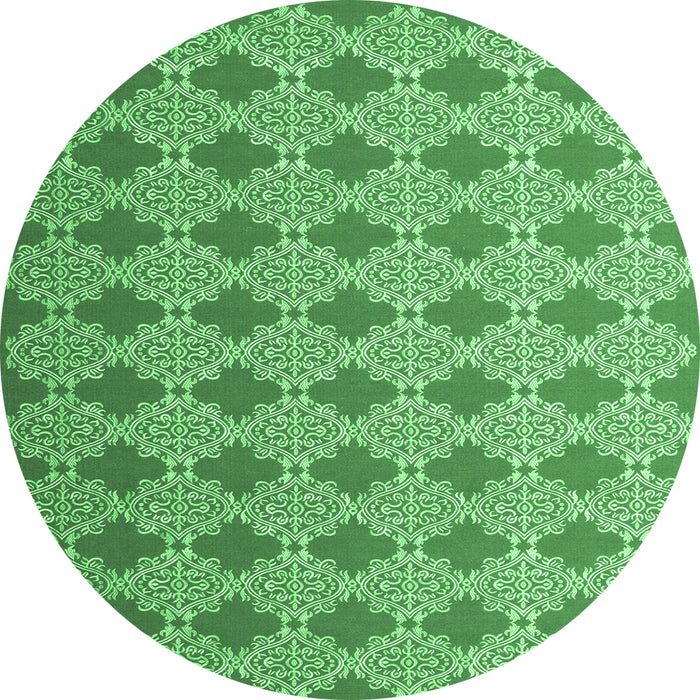 Round Machine Washable Abstract Emerald Green Contemporary Area Rugs, wshcon1049emgrn