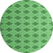 Round Machine Washable Abstract Emerald Green Contemporary Area Rugs, wshcon1049emgrn