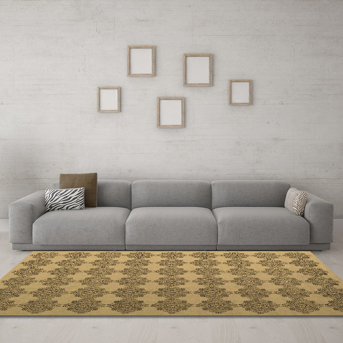 Machine Washable Abstract Brown Contemporary Rug in a Living Room,, wshcon1050brn