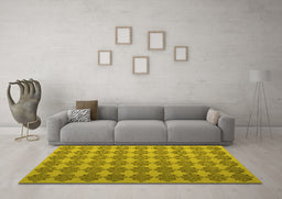 Machine Washable Abstract Yellow Contemporary Rug in a Living Room, wshcon1050yw