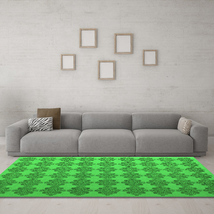 Machine Washable Abstract Green Contemporary Area Rugs in a Living Room,, wshcon1050grn