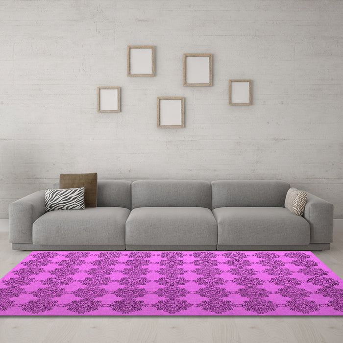Machine Washable Abstract Pink Contemporary Rug in a Living Room, wshcon1050pnk