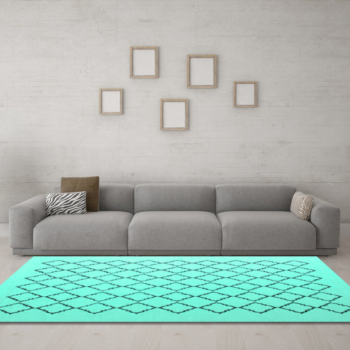 Machine Washable Terrilis Turquoise Contemporary Area Rugs in a Living Room,, wshcon1051turq