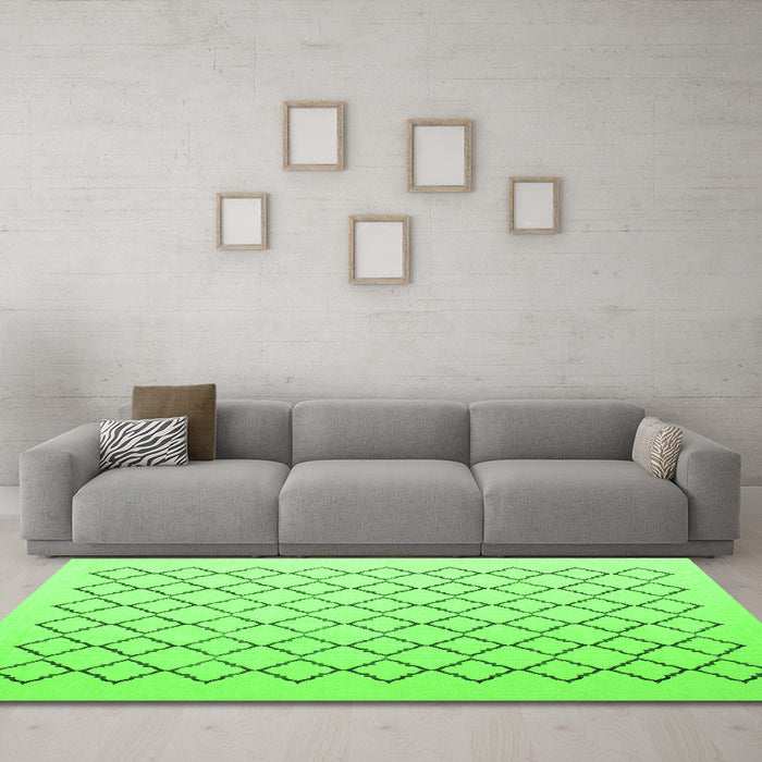 Machine Washable Terrilis Green Contemporary Area Rugs in a Living Room,, wshcon1051grn