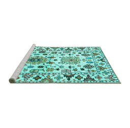 Sideview of Machine Washable Abstract Turquoise Contemporary Area Rugs, wshcon1053turq