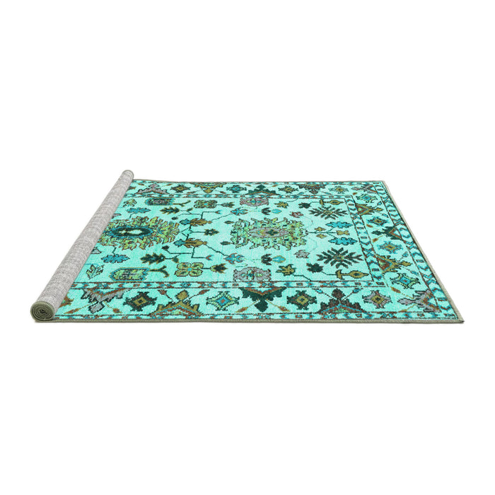 Sideview of Machine Washable Abstract Turquoise Contemporary Area Rugs, wshcon1053turq