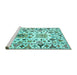 Sideview of Machine Washable Abstract Turquoise Contemporary Area Rugs, wshcon1053turq