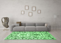 Machine Washable Abstract Emerald Green Contemporary Rug, wshcon1053emgrn