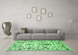 Machine Washable Abstract Emerald Green Contemporary Area Rugs in a Living Room,, wshcon1053emgrn