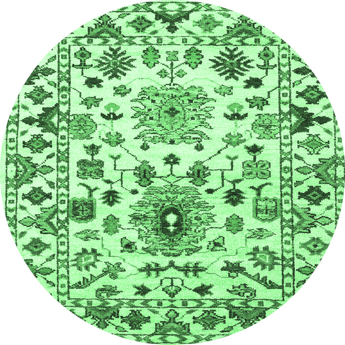 Round Machine Washable Abstract Emerald Green Contemporary Area Rugs, wshcon1053emgrn