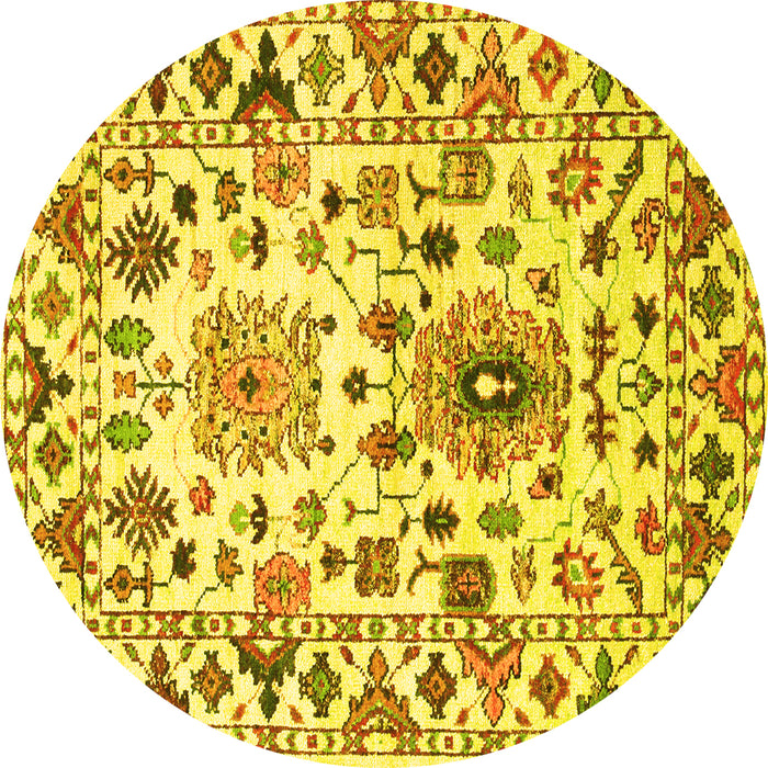 Round Machine Washable Abstract Yellow Contemporary Rug, wshcon1053yw