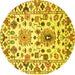 Round Machine Washable Abstract Yellow Contemporary Rug, wshcon1053yw