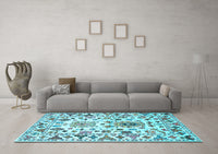 Machine Washable Abstract Light Blue Contemporary Rug, wshcon1053lblu