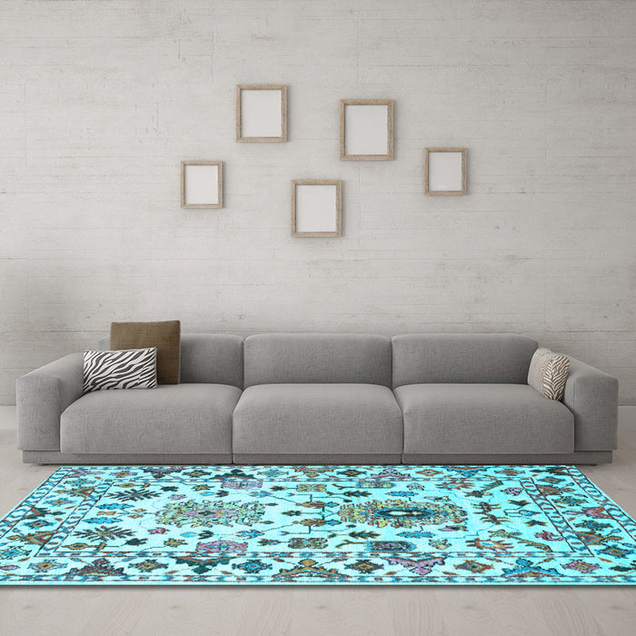 Machine Washable Abstract Light Blue Contemporary Rug in a Living Room, wshcon1053lblu