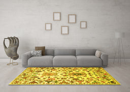 Machine Washable Abstract Yellow Contemporary Rug in a Living Room, wshcon1053yw
