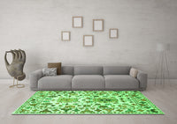 Machine Washable Abstract Green Contemporary Rug, wshcon1053grn