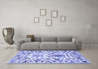 Machine Washable Abstract Blue Contemporary Rug, wshcon1053blu