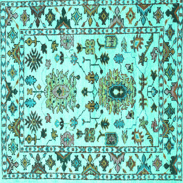 Square Abstract Turquoise Contemporary Rug, con1053turq